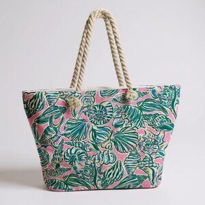 Pink and Green Leaf Beach Bag NWT